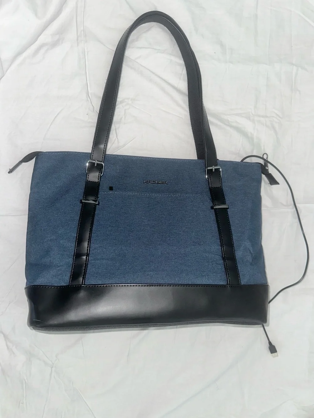 Kroser Large Black Water Repellant 15” Laptop Computer Tote Bag USB Port